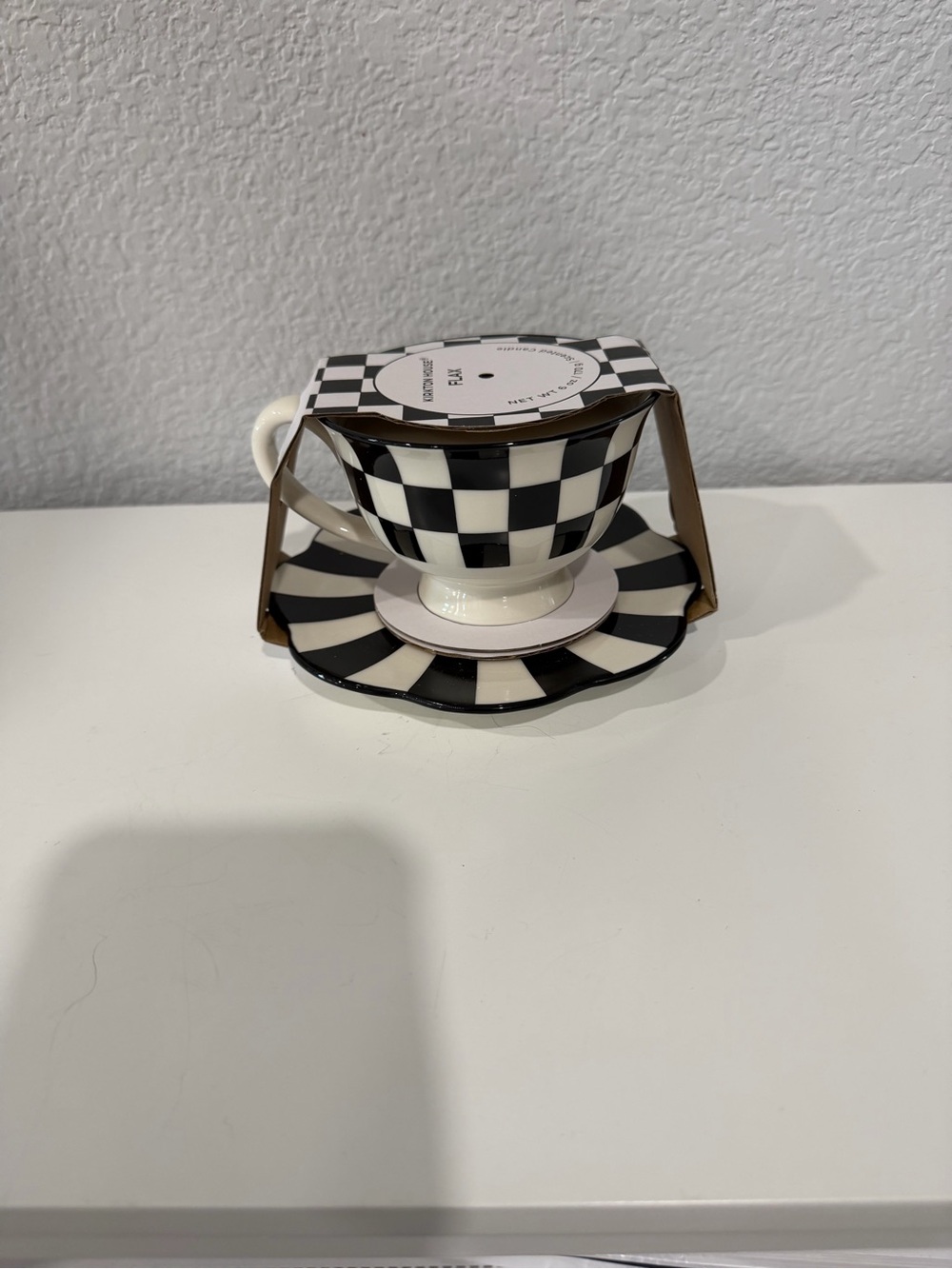 Black and White Check Tea candle .